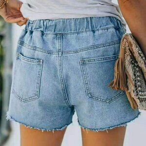 NWT Turquoise Haven Ladies High Rise Elastic Waist Denim Cut Off Shorts Size Med
